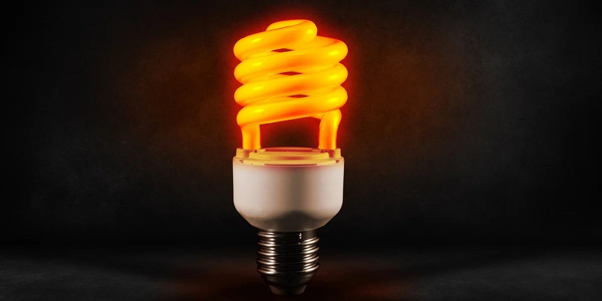 Spiral UVB lamp glowing orange against a dark background, illustrating lighting for a gecko enclosure.